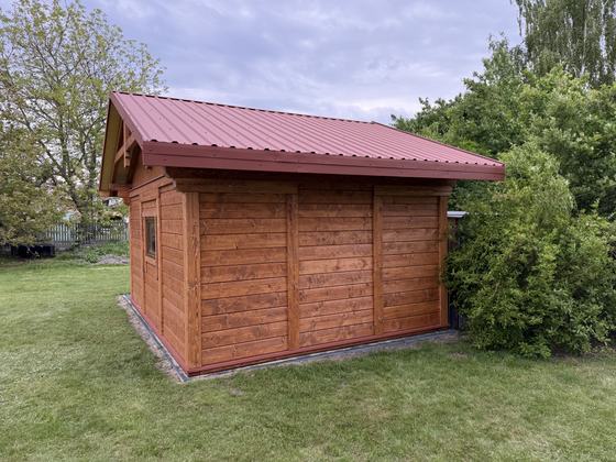 Garaż drewniany lub wiata garażowa, G030, wymiar 4x5m, kolor teak, pokrycie blacha, dach 2S, rodzaj zamkniety, realizacja Ciesielnia, zdjęcie 6