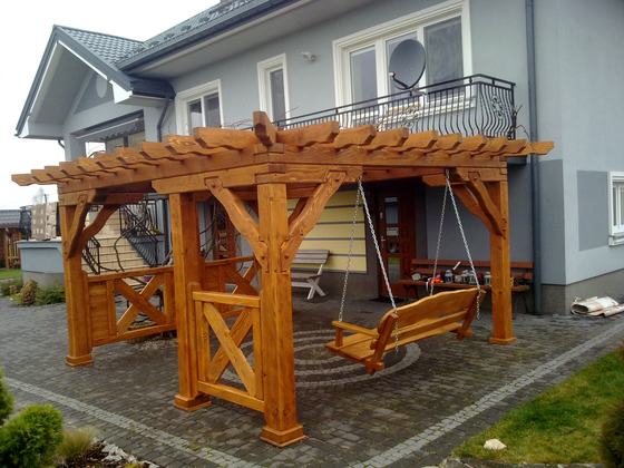 Pergola drewniana, PE001, wymiar 4,5x4,5m, kolor pinia, realizacja Ciesielnia, zdjęcie 4