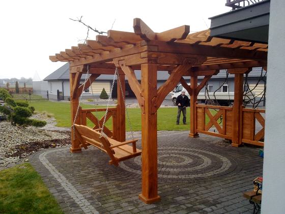 Pergola drewniana, PE001, wymiar 4,5x4,5m, kolor pinia, realizacja Ciesielnia, zdjęcie 5