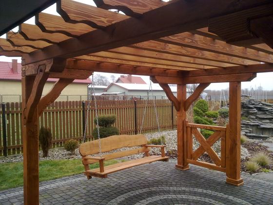 Pergola drewniana, PE001, wymiar 4,5x4,5m, kolor pinia, realizacja Ciesielnia, zdjęcie 6