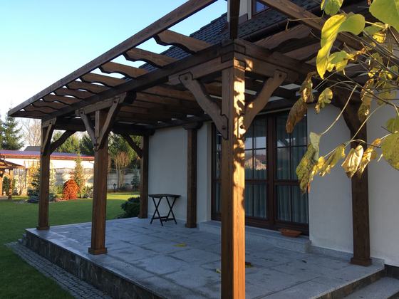 Pergola drewniana, PE003, wymiar 3x5m, kolor palisander, realizacja Ciesielnia, zdjęcie 1
