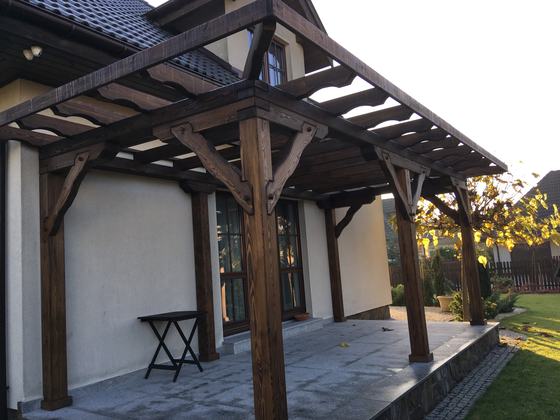 Pergola drewniana, PE003, wymiar 3x5m, kolor palisander, realizacja Ciesielnia, zdjęcie 3