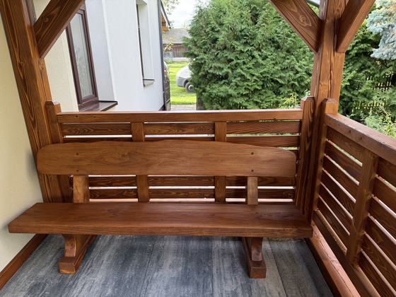 Taras lub zadaszenie drewniane, T002, wymiar 2,5x5m, kolor teak, pokrycie blacha rabek antracytowa, dach 2S, barierka B02, realizacja Ciesielnia, zdjęcie 7
