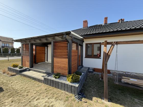 Taras lub zadaszenie drewniane, T003, wymiar 2,97x5,08m, pokrycie poliweglan mleczny, dach 1S, realizacja Ciesielnia, zdjęcie 4