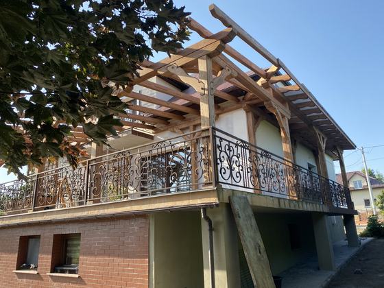 Taras lub zadaszenie drewniane, T005, wymiar 4x7m, kolor teak, pokrycie poliweglan, dach 1S, realizacja Ciesielnia, zdjęcie 2