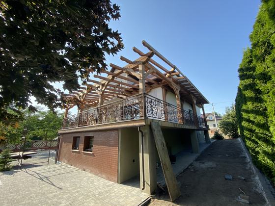 Taras lub zadaszenie drewniane, T005, wymiar 4x7m, kolor teak, pokrycie poliweglan, dach 1S, realizacja Ciesielnia, zdjęcie 3