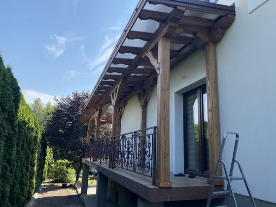 Taras lub zadaszenie drewniane, T005, wymiar 4x7m, kolor teak, pokrycie poliweglan, dach 1S, realizacja Ciesielnia, zdjęcie 12