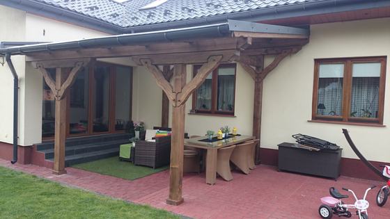 Taras lub zadaszenie drewniane, T021, wymiar 3,3x5m, kolor palisander, pokrycie poliweglan, dach 1S, realizacja Ciesielnia, zdjęcie 1