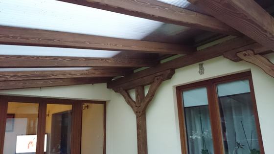 Taras lub zadaszenie drewniane, T021, wymiar 3,3x5m, kolor palisander, pokrycie poliweglan, dach 1S, realizacja Ciesielnia, zdjęcie 6
