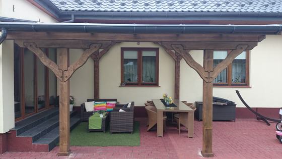 Taras lub zadaszenie drewniane, T021, wymiar 3,3x5m, kolor palisander, pokrycie poliweglan, dach 1S, realizacja Ciesielnia, zdjęcie 7