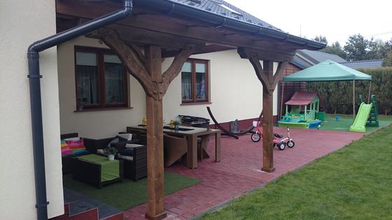 Taras lub zadaszenie drewniane, T021, wymiar 3,3x5m, kolor palisander, pokrycie poliweglan, dach 1S, realizacja Ciesielnia, zdjęcie 8