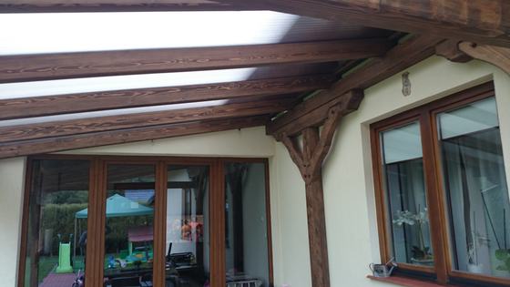 Taras lub zadaszenie drewniane, T021, wymiar 3,3x5m, kolor palisander, pokrycie poliweglan, dach 1S, realizacja Ciesielnia, zdjęcie 9