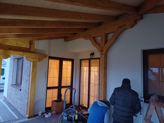 Taras lub zadaszenie drewniane, T022, wymiar 3x5,5m, kolor teak, pokrycie blacha, dach WS, realizacja Ciesielnia, zdjęcie 3