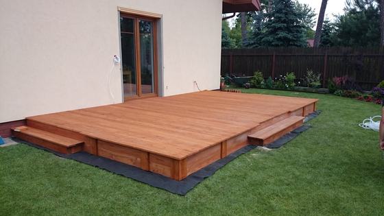 Taras lub zadaszenie drewniane, T023, wymiar 3x6m, kolor teak, pokrycie gont czerwony, dach 1S, realizacja Ciesielnia, zdjęcie 11