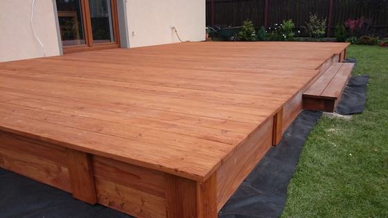 Taras lub zadaszenie drewniane, T023, wymiar 3x6m, kolor teak, pokrycie gont czerwony, dach 1S, realizacja Ciesielnia, zdjęcie 12