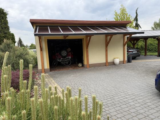 Taras lub zadaszenie drewniane, T024, wymiar 1,8x6m, kolor teak, pokrycie poliweglan, dach 1S, realizacja Ciesielnia, zdjęcie 3